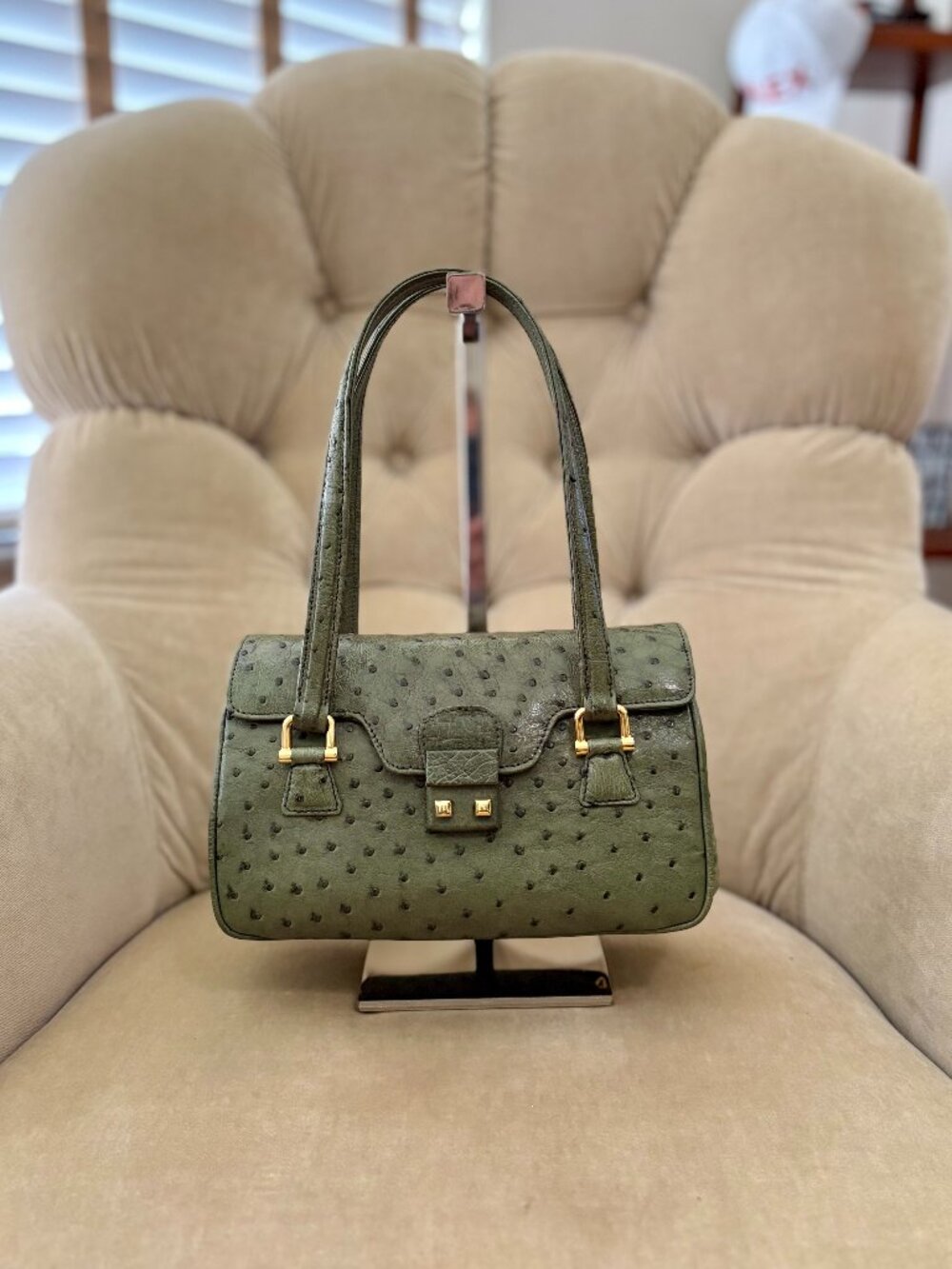 Auth SANTA MARIA Italy Genuine Ostrich MINI Satchel Tote Bag...GORGEOUS!